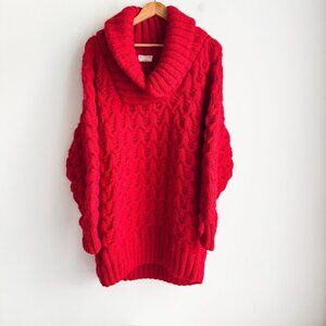 Vintage Handmade Bright Red Super Chunky Knit Pullover L
